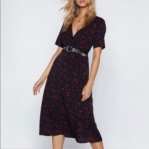 Nasty Gal Black Midi Dress w/ Red Dots